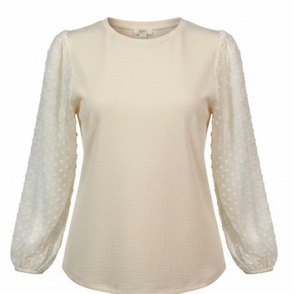 Maeve Anthropologie Cream‎ Textured Swiss Dot Balloon Sleeve Blouse XL
